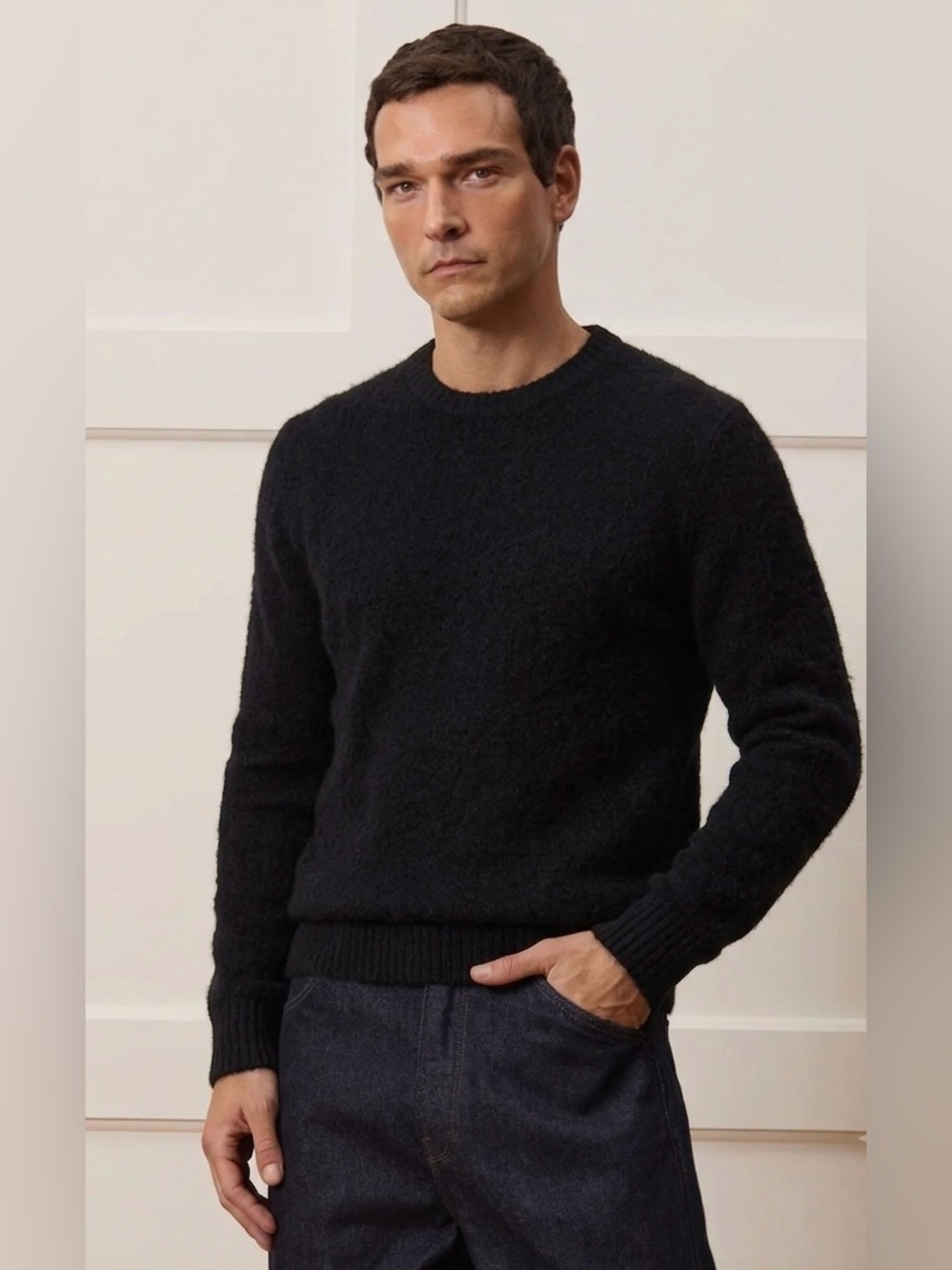 Todd Snyder $298 Black Brushed Textured Wool Crew Neck Sweater Small Old Money